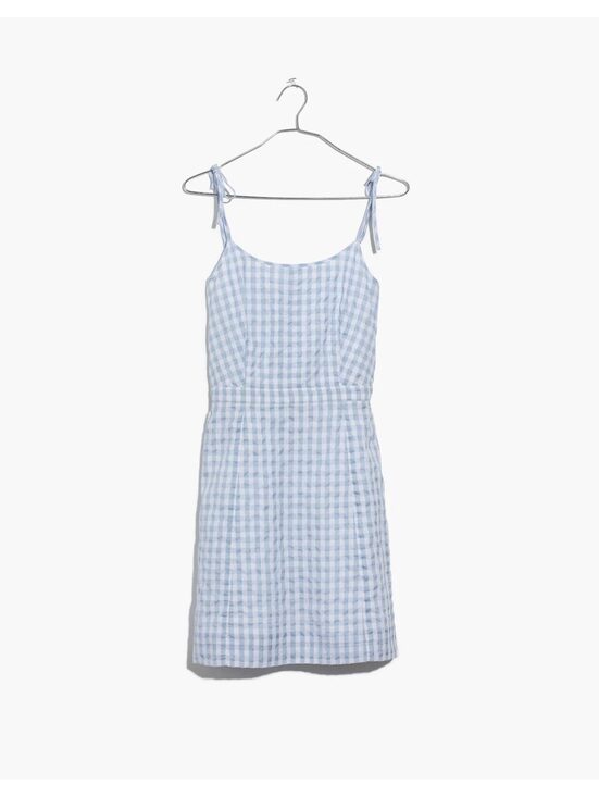 Madewell Dresses & Skirts - Madewell Blue White Gingham Tie Strap Mini Dress Size 8 Picnic Seersucker
